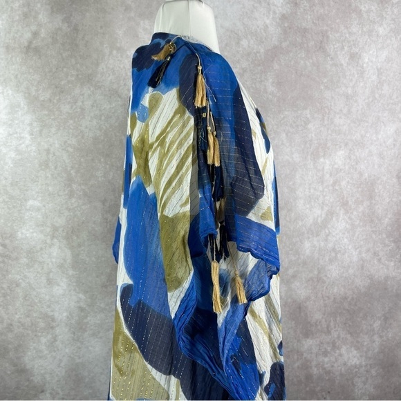 Aratta Silent Journey Kimono-Style Tassel Wrap Top In Blue One Size - Picture 6 of 9